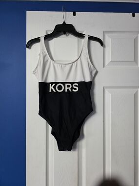 MICHAEL Michael Kors Black and White KORS Logo One-Piece